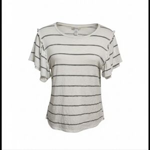 Green Envelope Black and White Striped Ruffle Sleeve Top